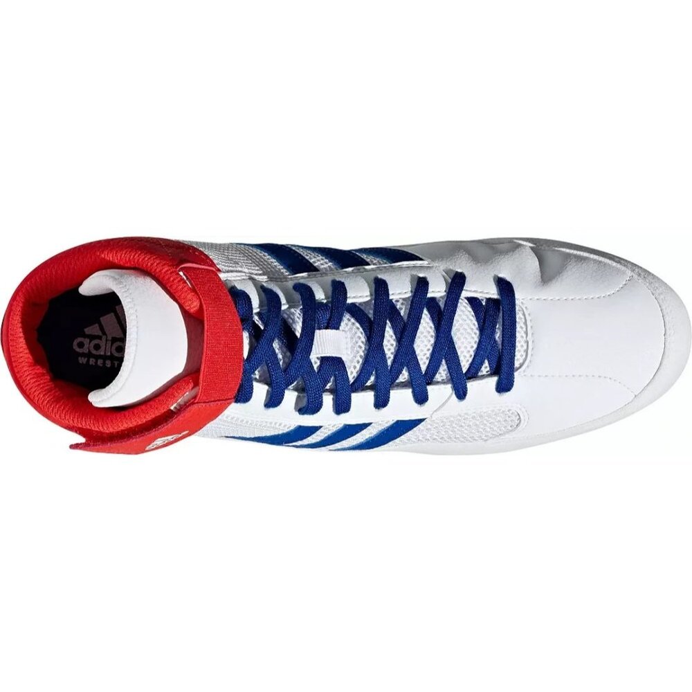 NWOB Adidas Men’s HVC 2 Wrestling Shoes White w/ Blue Stripes Size 10 - Picture 7 of 10